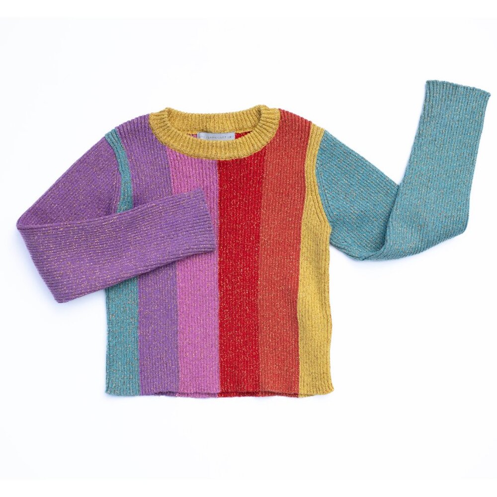 Stella McCartney Kids 4 Lurex Multicolor Stripe Rainbow Glitter Sweater Pullover - Picture 2 of 8
